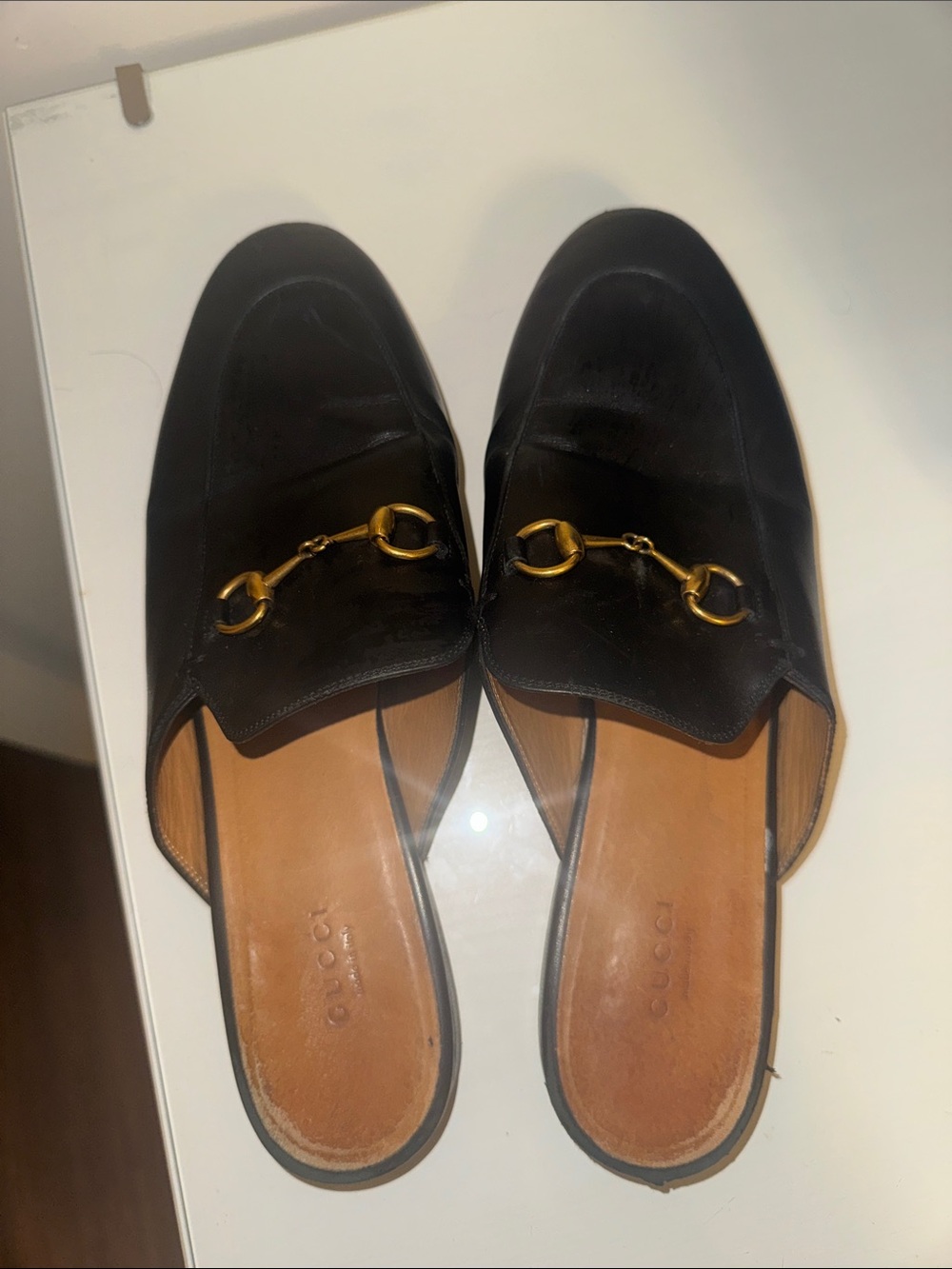 Gucci Black Leather Horsebit Backless Loafers